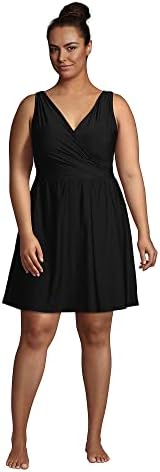 Lands’ End Women’s Long Chlorine Resistant Tummy Control Surplice Wrap Swim Dress One Piece Swimsuit Lands’ End Women’s Long Chlorine Resistant Tummy Control Surplice Wrap Swim Dress One Piece Swimsuit