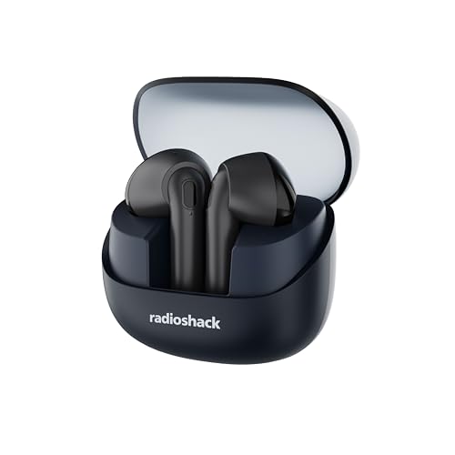 RadioShack Live Sound Wireless Bluetooth Earbuds with Noise Cancellation, IPX5 Waterproof (Navy Blue)