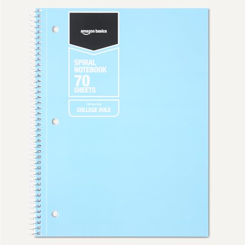 Amazon Basics Wide Ruled Spiral Notebook, 70 Sheets, 8" x 10-1/2, Light Blue, 2 pack image 2