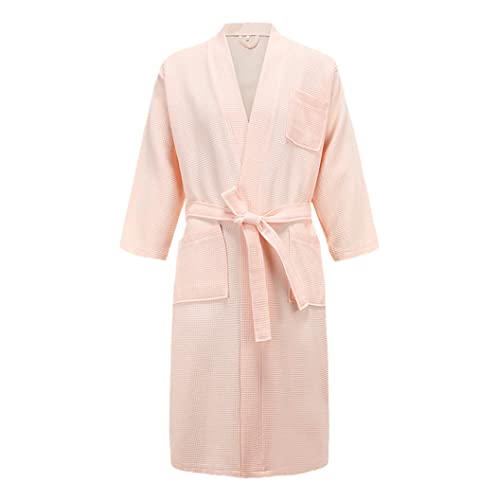 Peignoir kimono en coton homme et femme grande taille serviette gaufrée rose L