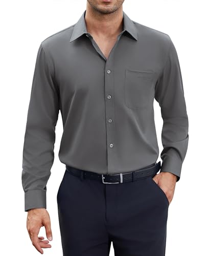 siliteelon Herren Hemd Langarm Grau Bügelleichte Oberhemd Anthrazit Regular Fit Herrenhemden Stretch Freizeithemd für Sakkos Baumwolle Businesshemd für Männer