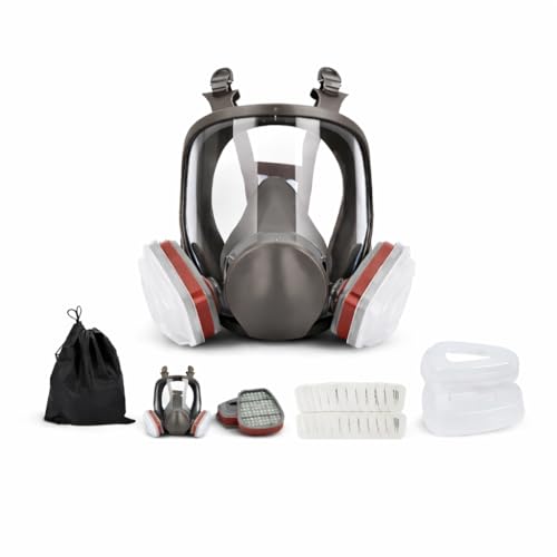 Avenor Reusable Full Face Paint Mask with Replaceable Filters, Dual Cartridge Filter System for Organic Vapor & Dust, Face Shield for Spray Painting, Sanding, Woodworking, Chemicals
