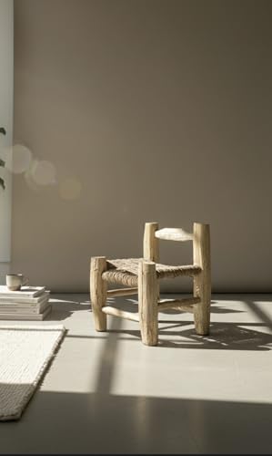 Rustic Wooden Haitian Chair, Small Handcrafted Natural Wood Furniture with Rope Detail