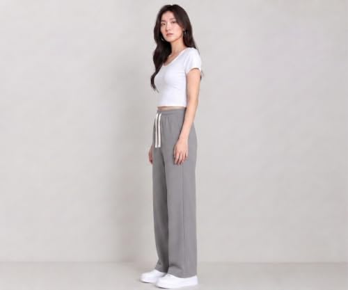 Image of Samfor Woman's Loose Fit Track Pants - Polycotton Joggers with Elastic Waistband & Side Pockets, Lower Comfortable for Gym, Running & Casual Wear