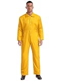 Alvivi Work Overalls for Men Lightweight Coveralls Long Sleeve Button-up Full Jumpsuits Workwear Yellow Large