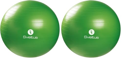 Ballon fitness 65cm Sveltus vert lot de 2 pour séance Pilates en famille