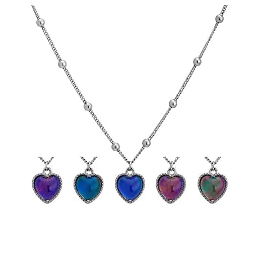 KOLATAFF Heart Necklace Silver Bead Chain Color Changing Necklace Titanium Steel Temperature Sensing Mood Necklace for Teen Girls Aesthetic Necklace Gift for Women, Adjustable 17‘’+2‘’