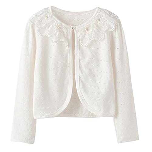 ZHUANNIAN Boléro en dentelle à manches longues pour fille, ecru, 2-3 ans Cover