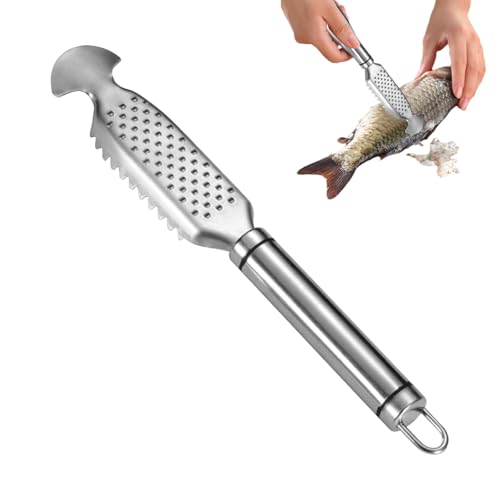 Fischtreppenrezept - Edelstahl-Fischskaber-Werkzeug mit Reibe Design - Küchenwerkzeug zum schnellen Verkleinern von Fischen und