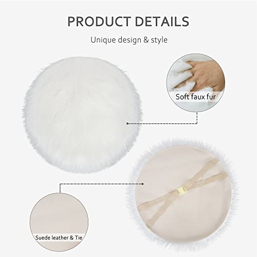 Elfjoy Set Of 2 Dinning Chair Cushions Faux Fur Chair Cushion Sheepskin Fluffy Seat Cushion With Tie Round Rug For Vanity Chair Faux Fur Rug For Living Room And Bedroom White 2Pc 17.7 Inch #TOP2