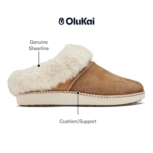 OluKai Ku'i Women's Slipper, Soft Full-Grain Leather & Wool Blend Footbed, Wet Grip Soles for Inside & Outside Wear, Cute & Comfortable Slip-On, Tan/Bone, 6 - image 3