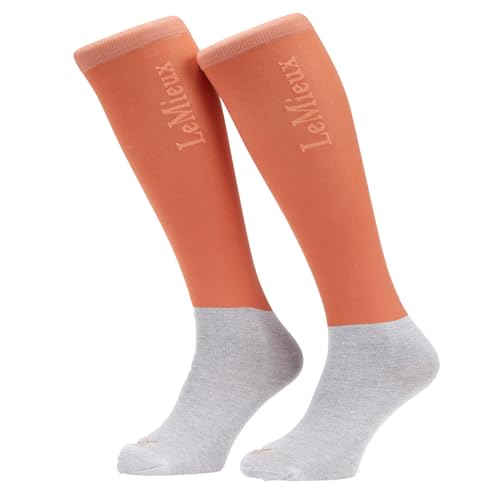 LeMieux Competition Horseback Riding Socks with Closely Woven Foot - Topside Seam and Micro Weight Stretch - Twin Pack - Apricot - Medium