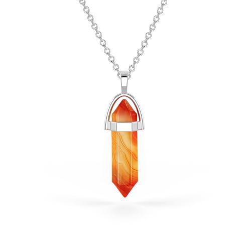 Carnelian Necklace for Women - Orange Necklace Crystal Jewelry - Healing Carnelian Stone Gemstone Necklace - Elegant Birthstone Crystal Necklaces for Women - Handmade Necklaces - Red Crystal Necklace for Men