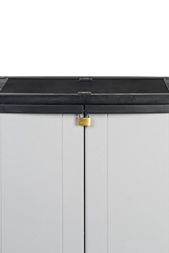 Kreher Kunststoffschrank, Balkonschrak mit einem höhenverstellbaren Boden und abschließbaren Türen. In Grau. Maße ca. 67 x 38 x 85 cm.