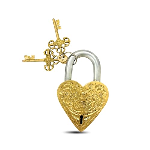 Brass Heart Shaped Padlock with Floral Engraving | Vintage Decorative