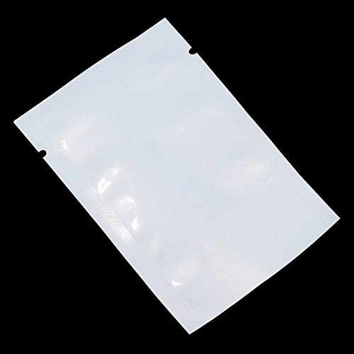 Image of PABCK 100 Pack 3.5x5.1 inch (Usable Size 3.1x4.7 inch) White Front Clear Open Top 2.8mil Plastic Vacuum Pouch Heat Sealable Bags for Food Storage Packets Mini Sample with Tear Notches