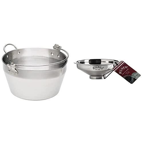 KitchenCraft Home Made Maslin/Jam Pan for Induction Hob with Recipe in Gift Box, Stainless Steel, 9 Litre, Silver & Kilner Stainless Steel Easy Fill Jam Jar Funnel, Steel, Silver, 14 x 14 x 5 cm