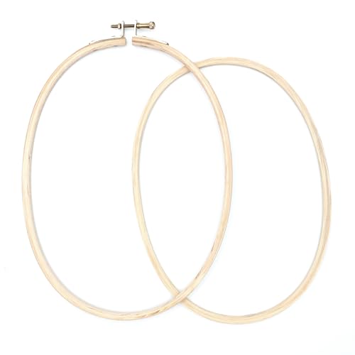Image of EmbroideryMaterial Wooden Oval Embroidery Hoop Ring Frame (11.37 x 8.5 Inch) | for Cross Stitch, Hand Embroidery, Sewing, Macrame, Painting & Wall Decor with Brass Screw (1 Piece)