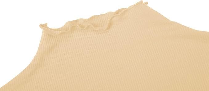 POPZONE Women's Lettuce Trim Mock Neck Long Sleeve Slim Fit Ribbed Knit Tee Shirt Tops - Image 4