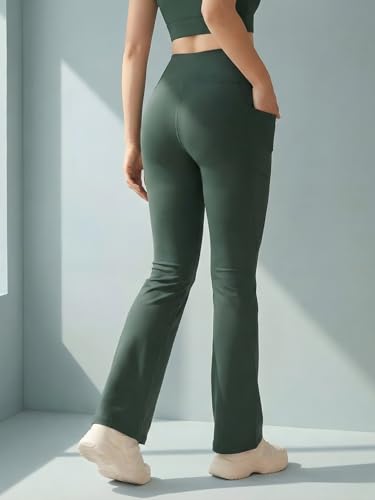 Image of BLINKIN Flared Gym Pants for Women's Workout - The Ultimate Yoga Pants | Workout Lowers | Gym Track Pants for Women with Side Pockets (2049)