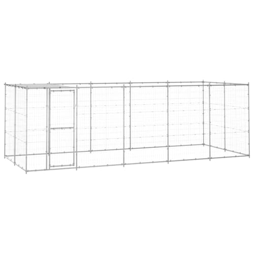 vidaXL Outdoor Dog Kennel Galvanised Steel with Roof Patio Garden Terrace Backyard Lawn Animal Pet Supply Dog Puppy Enclosure Run House Cage 12.1 m??