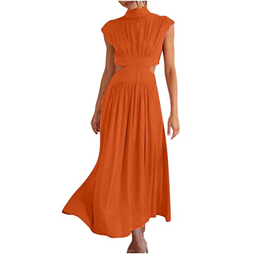Damen Mock Neck Maxi Kleid Ärmellos Casual Sommer Abendkleid Lang...
