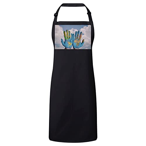 Tablier cuisine planisphère ciel premium grand modèle avec empiècement terre mains