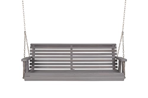 Image of Amish Casual Heavy Duty 700 Lb Capacity Porch Swing (4 Foot, Semi-Solid Gray Stain) - Wooden Outdoor Roll Back Swing with Hanging Chains - Amish Made in the USA