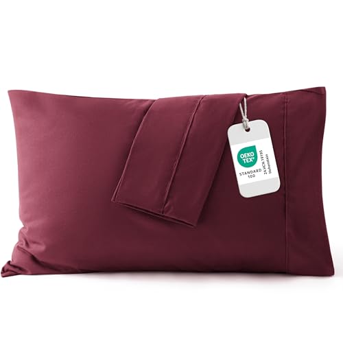 Image of Bedsure King Size Pillow Cases Set of 2 - Burgundy Red Brushed Microfiber Pillowcases 2 Pack, Super Soft Pillow Case Cover with Envelope Closure for Kids, Wrinkle, Fade Resistant, 20x36 Inches