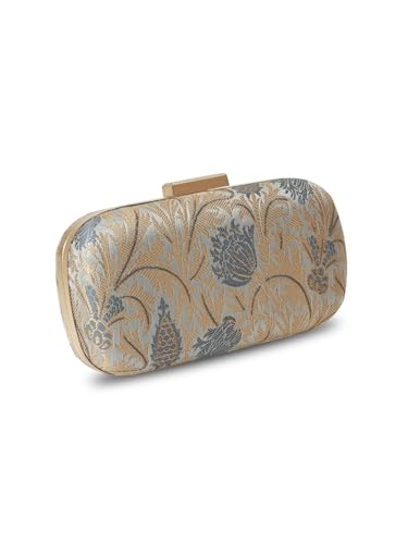 Image of THE TAN CLAN Elora Banarasi Long Clutch Purses Luxury Handbags Bag for Women - Elegant Evening Handbag, Stylish Purse with Magnetic Closure