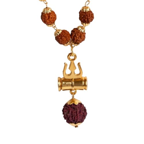 SUKHALAYA Gold Plated Rudraksha Damru Trishool Necklace | Rudraksha Mala Necklace for Men and Women | Free Size (26.25 Inches) (B0D8G56HRW) Amazon Price History, Amazon Price Tracker