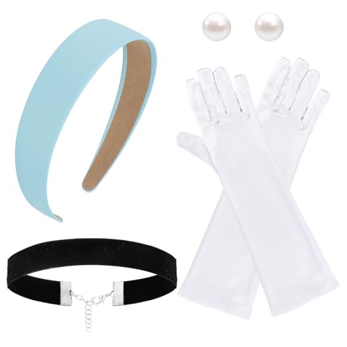 Brimekichio Princess Accessories Headband Gloves Choker Earrings Dress up Cosplay Halloween Princess Costume Accessories White
