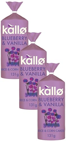 Kallo Blueberry & Vanilla Corn & Rice Cakes, Wholegrain Low Fat Healthy Snacks for Adults & Children, Vegan Friendly, Gluten Free, No Artificial Flavours or Preservatives, Single Pack – 1 x 131g