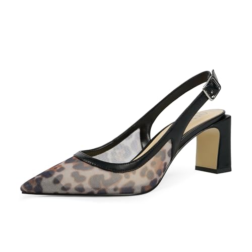 Image of QIY Womens Pumps Chunky Heel Pointed Toe Slingback Heels for Women