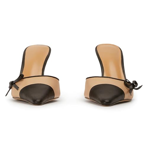 DOEYG Bow Pointed Toe Kitten Heels for Women Closed Toe Heeled Mules Sandals Vintage Stiletto Heels Pumps3