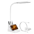 AXX White LED Desk Lamp with USB Charging Port, Flexible Gooseneck Table Light for Kids, 650LM, Phone Mount, Pen Holder, Timer Settings, Study Essentials for College Dorm Room Home Office Bedroom