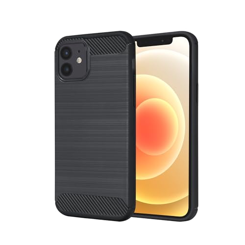 Coque iPhone 12 fibre de carbone noire en TPU souple brossé Line Basic