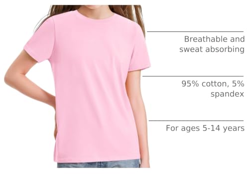 Image of KEREDA Girls Shirts Short Sleeve Soft Cotton T-Shirts Plain Tops for Kids