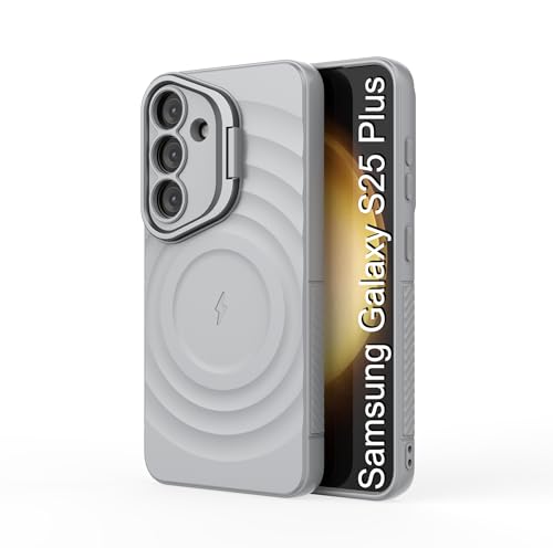 Image of LuxuryKase Shockproof Case for Samsung Galaxy S25 Plus | Ripple Pattern | Camera Protection | Inner Velvet Fabric Lining | Protective Cover with Enhanced Grip & Wireless Charging Support - Grey
