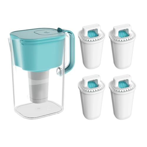 HOMEWATER 10-Cup Water Filter Pitcher (Teal) + 4 Replacement Filters Bundle – BPA-Free, High-Flow Carbon Filtration Pitcher, Refrigerator-Slim, Long-Life Filters (Up to 160 gals) image 2