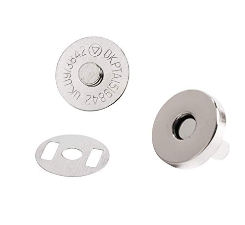 Image of DIY Crafts Pack of 10 Sets, Pack Magnetic Clasps, Snaps, Fasteners, Button Replacement Kit, Perfect for Purse, Bag, Clothes, Leather, Silver, Diameter Purse Dress (Pack of 10 Sets)