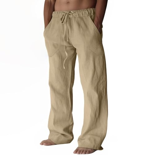 ZARLAN Breathable Men's Cotton Linen Pants Casual Lightweight Summer Beach Elastic Drawstring Waist...