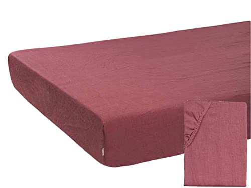 beties Leinen Spannbettlaken ca. 90x200 cm 100% Leinen Stone-Washed Spannbetttuch Steghöhe 25 cm (Rose´de Provence)