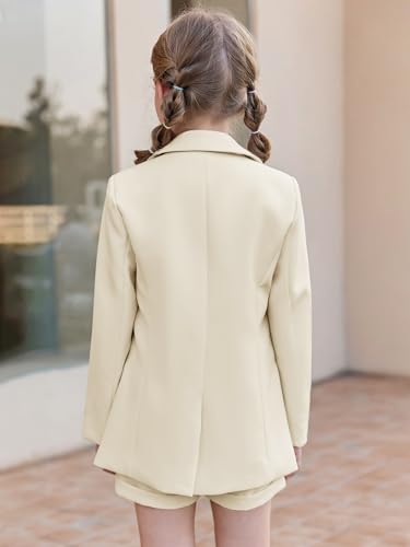Image of Batermoon Girls 2 Piece Outfits Button Front Long Sleeve Blazer and Short Pants Suit Sets 4-14 Years