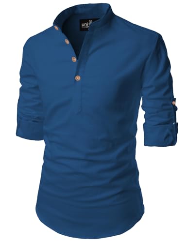 Image of Univibe Full Sleeve Chinese /Rounded /Mandarin Collar Pure Cotton Casual, Wedding, Party, Festival Stylish Short Length Slim fit Kurta Style Shirt for Men and Boys.