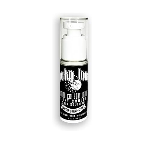 LuckyLuna Organic Tattoo Aftercare, Moisturizer for Color Longevity, All-Natural, No-Petroleum, Fragrance-Free, Tattoo Brightener and Body Lotion, 1oz Travel Size Airless Pump Cover