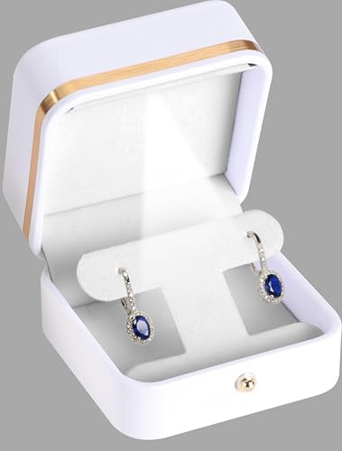 LAODA LED T Style Earring Gift Box for Dangling and Hoop Earrings Luxury PU Leather Material Multiple Use Necklace Earring Storage Holder Box with Light for Women for Men (1, White)