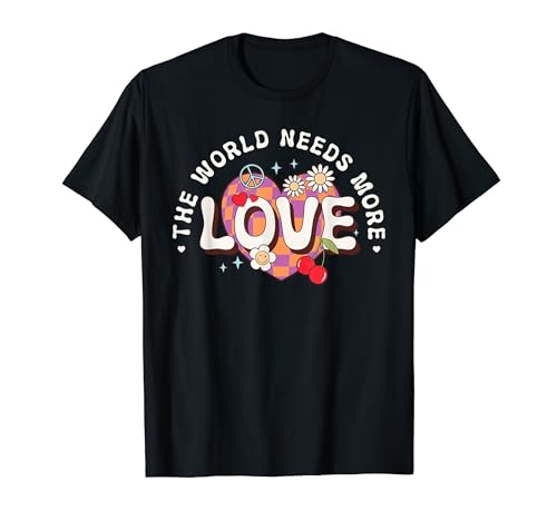 Retro Groovy The World Needs More Love - Corazón a cuadros Camiseta