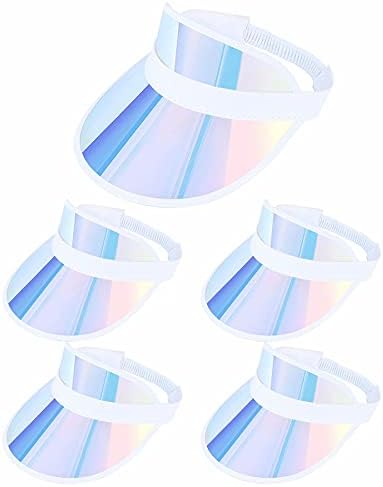5 Pack Sun Visor Women Beach Sports Travel Running Retro Travel Reflective Clear Bachelor Party Outdoor Golf Trip Sunhat Vsiors Cap (Iridescent,Blue)