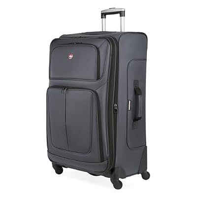 SWISSGEAR Sion Softside Expandable Spinner Luggage Durable Lightweight Travel Suitcase, Dark Grey, Checked-Large